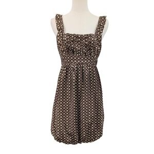 Johnny Martin Brown Floral Bubble Hem Dress Size 1 Jrs Retro Y2K Sundress Ruffle